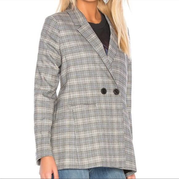 ANINE BING Madeleine Houndstooth Plaid Blazer Black Yellow & Blue M - Picture 4 of 10